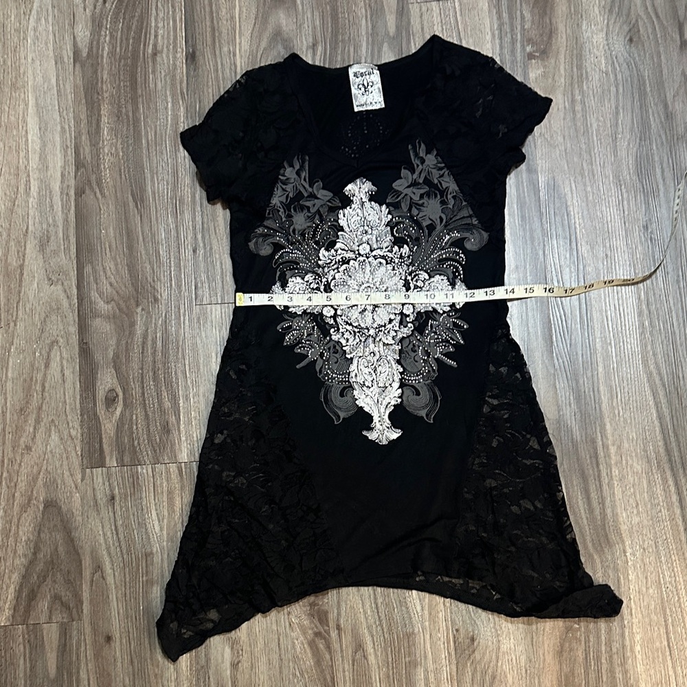 Vocal Black Top with White Lace Design - Picture 10 of 12